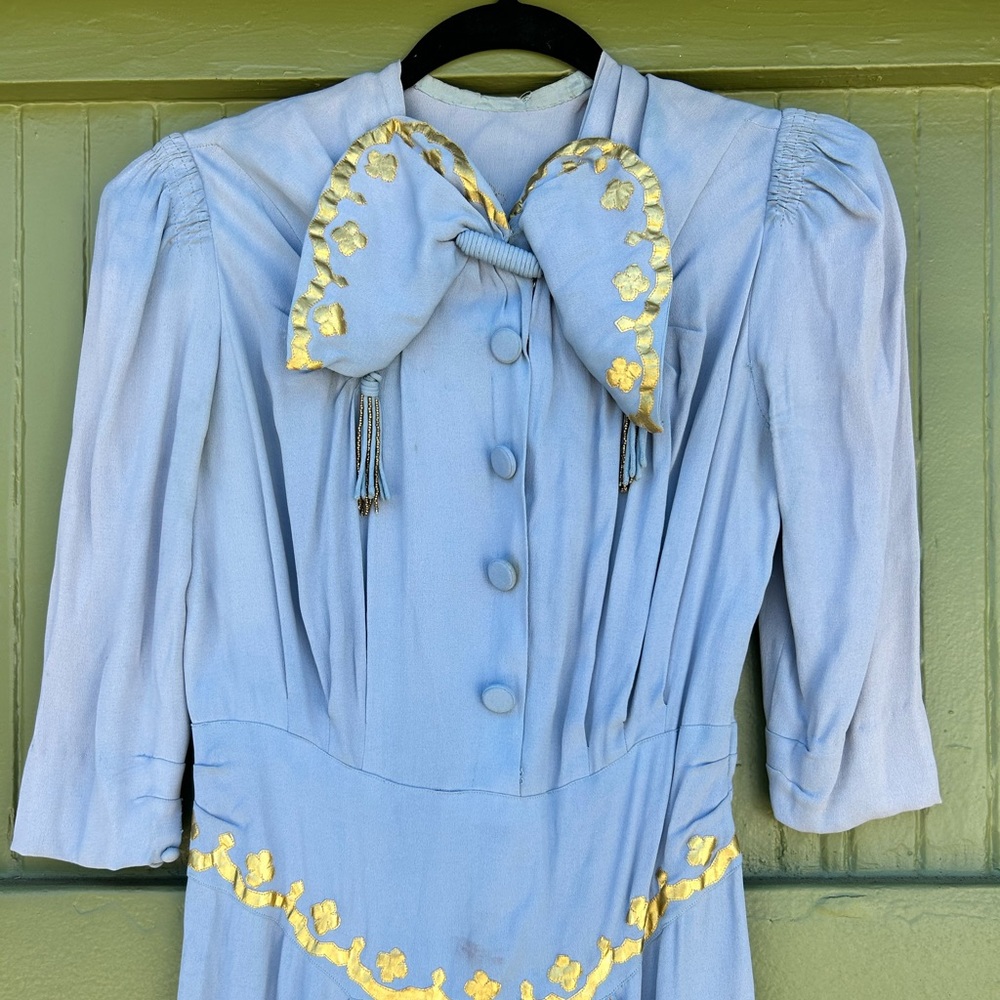 Vintage Blue dress with gold appliqué